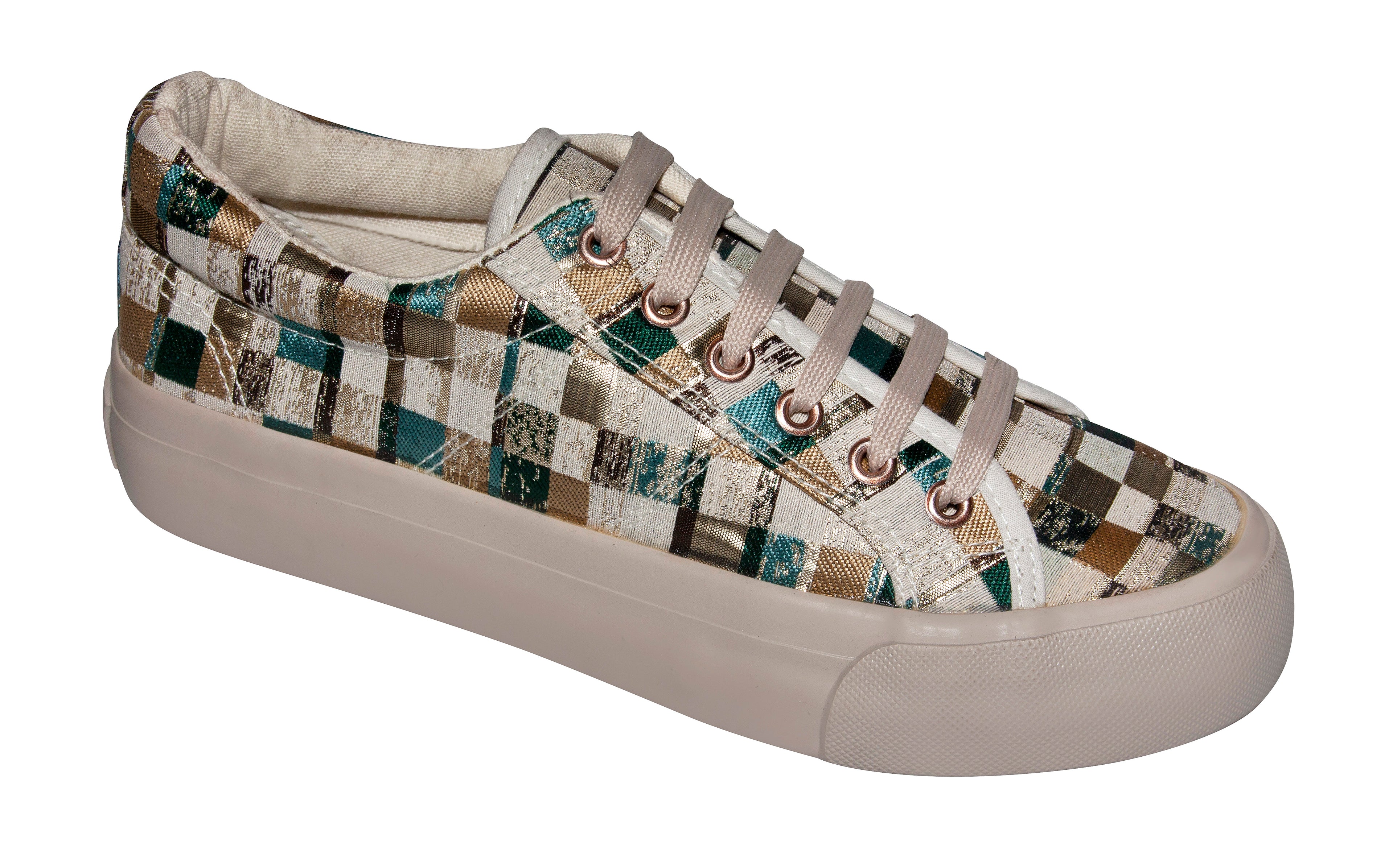 Sneakers  - Multicoloured Checkered Fabric - Turquoise & Green