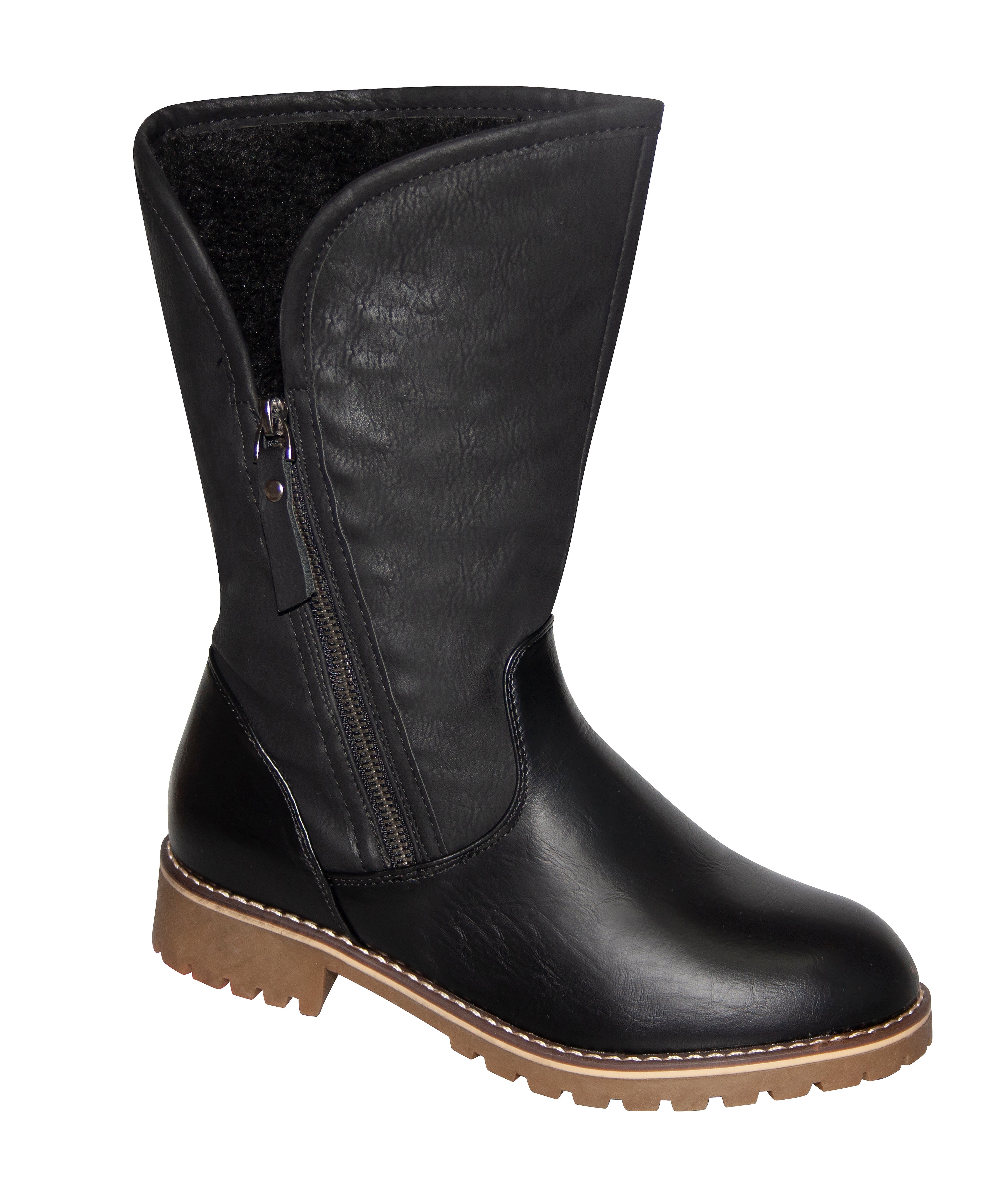 Ladies Boots - Black - Calf length with zip