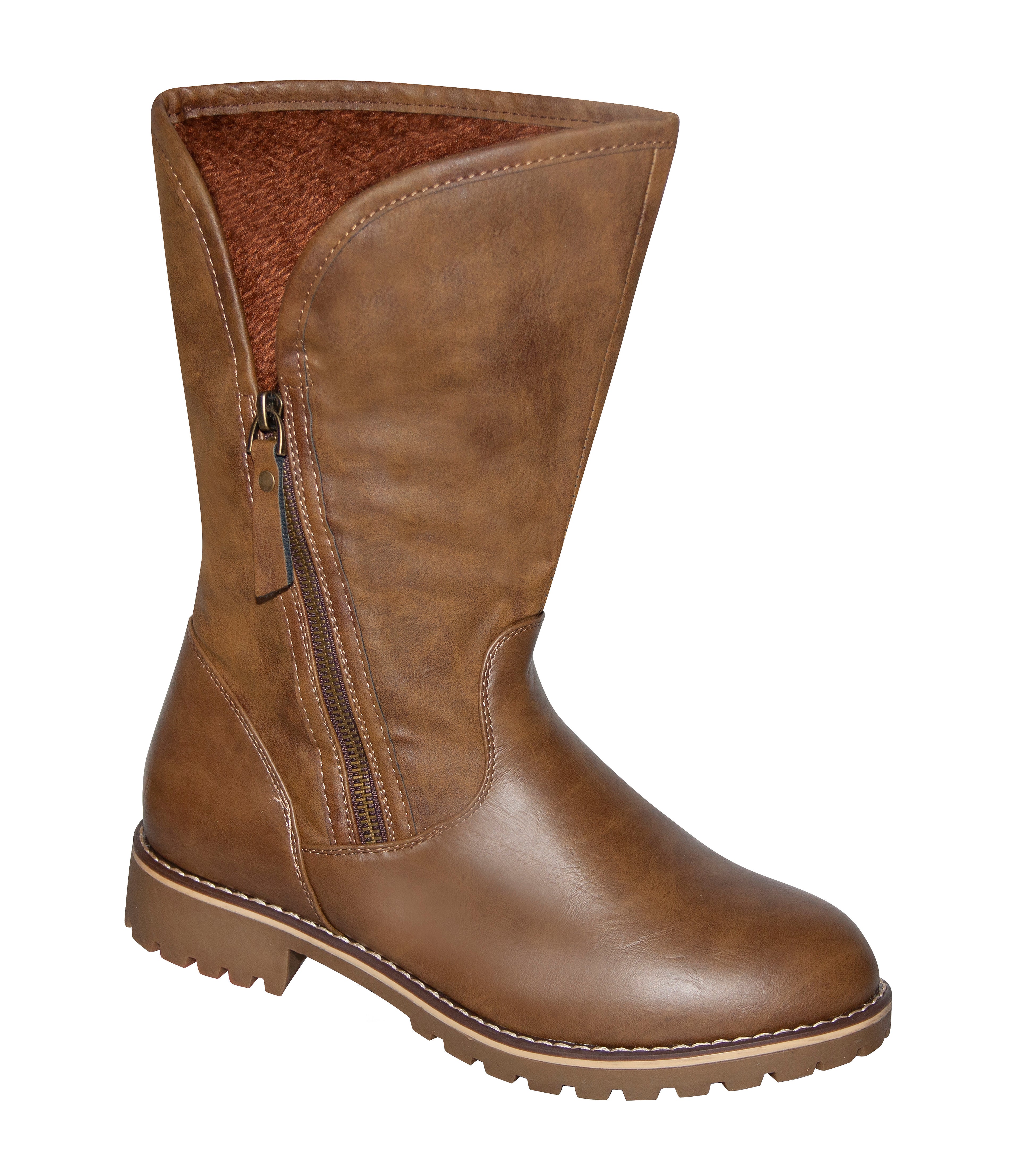 Ladies Boots - Tan - Calf length with zip