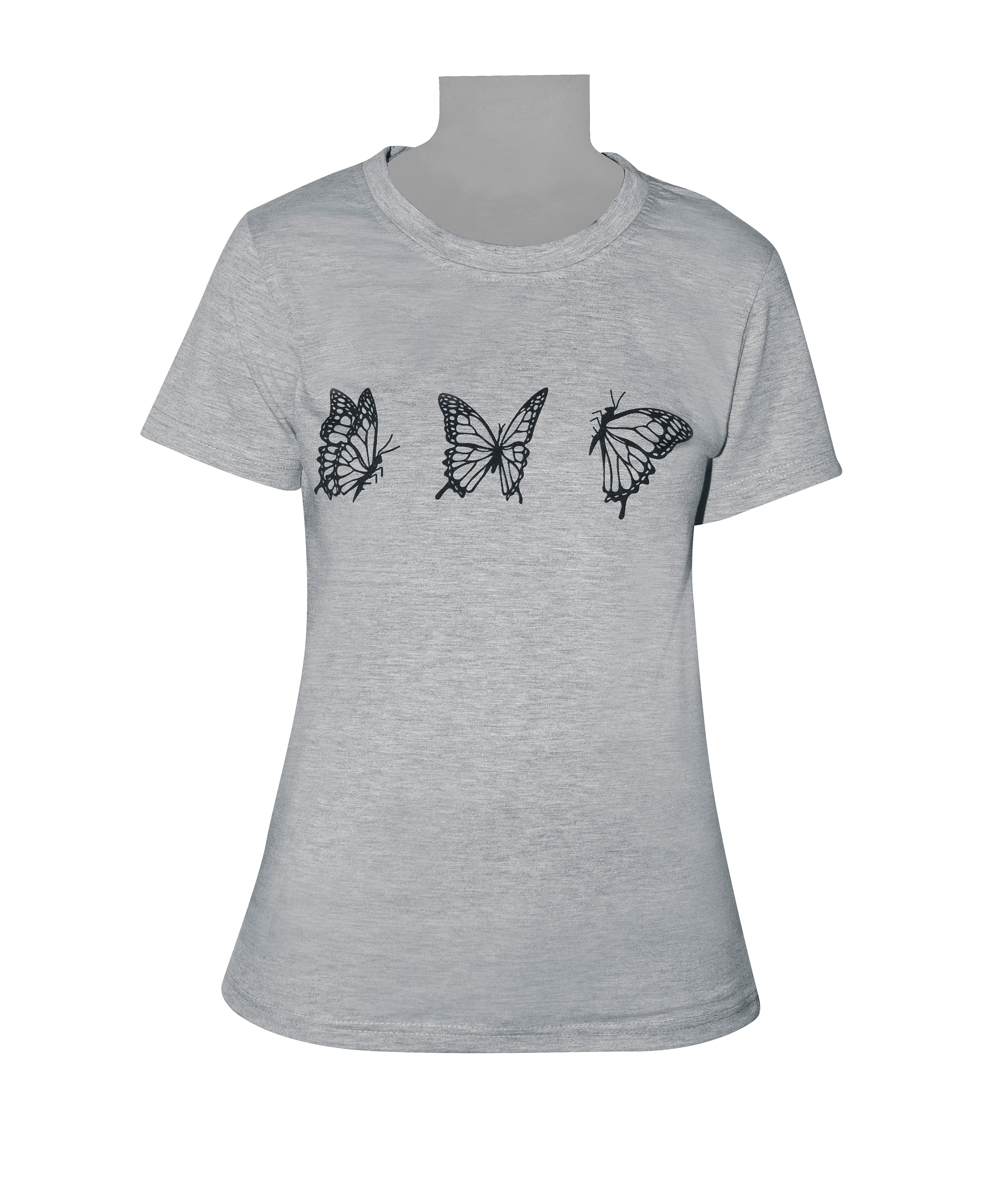 Ladies T-Shirt - Grey - Butterfly Motif