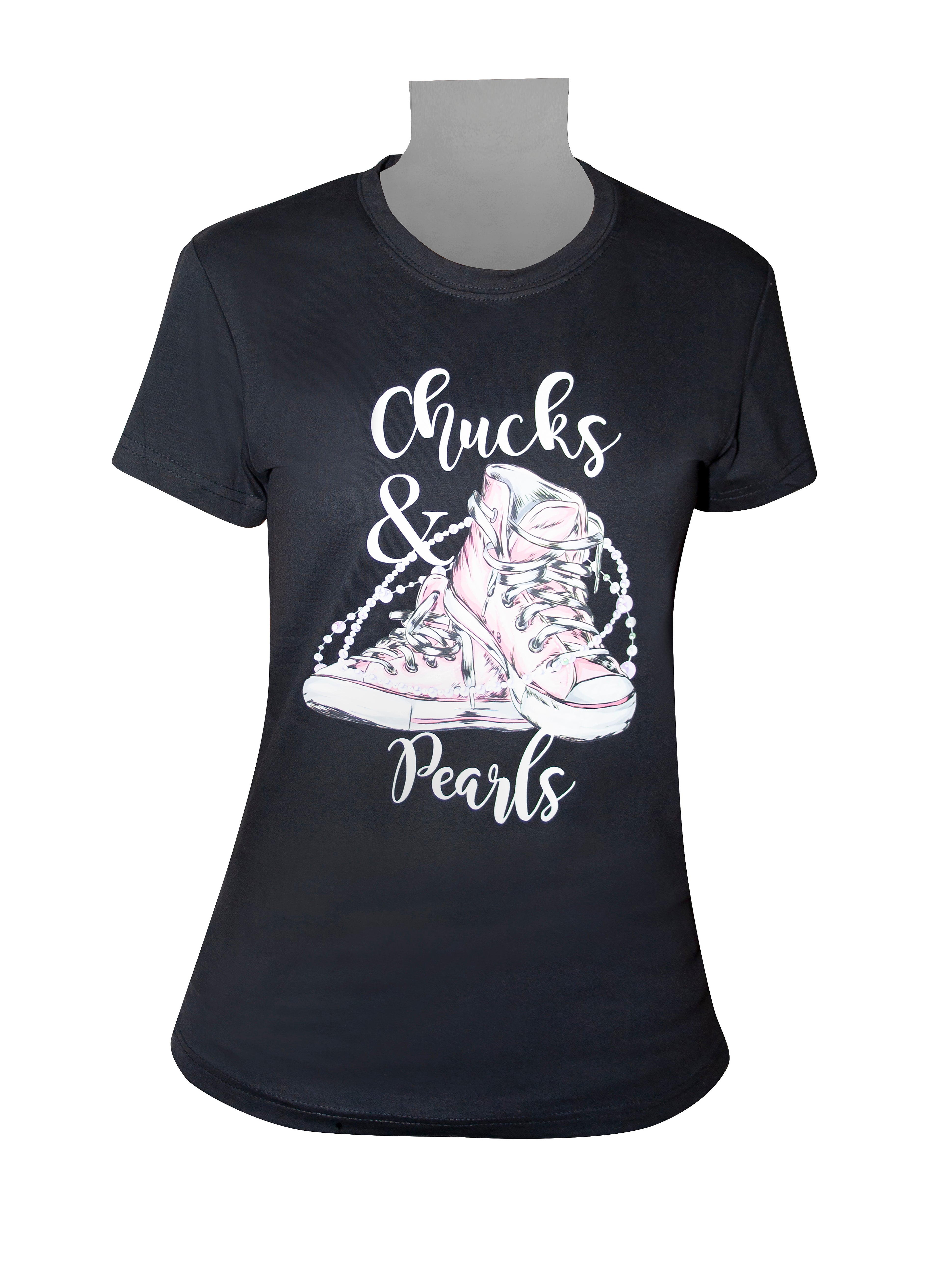 Ladies T-Shirt - Black - Chucks & Pearls Motif