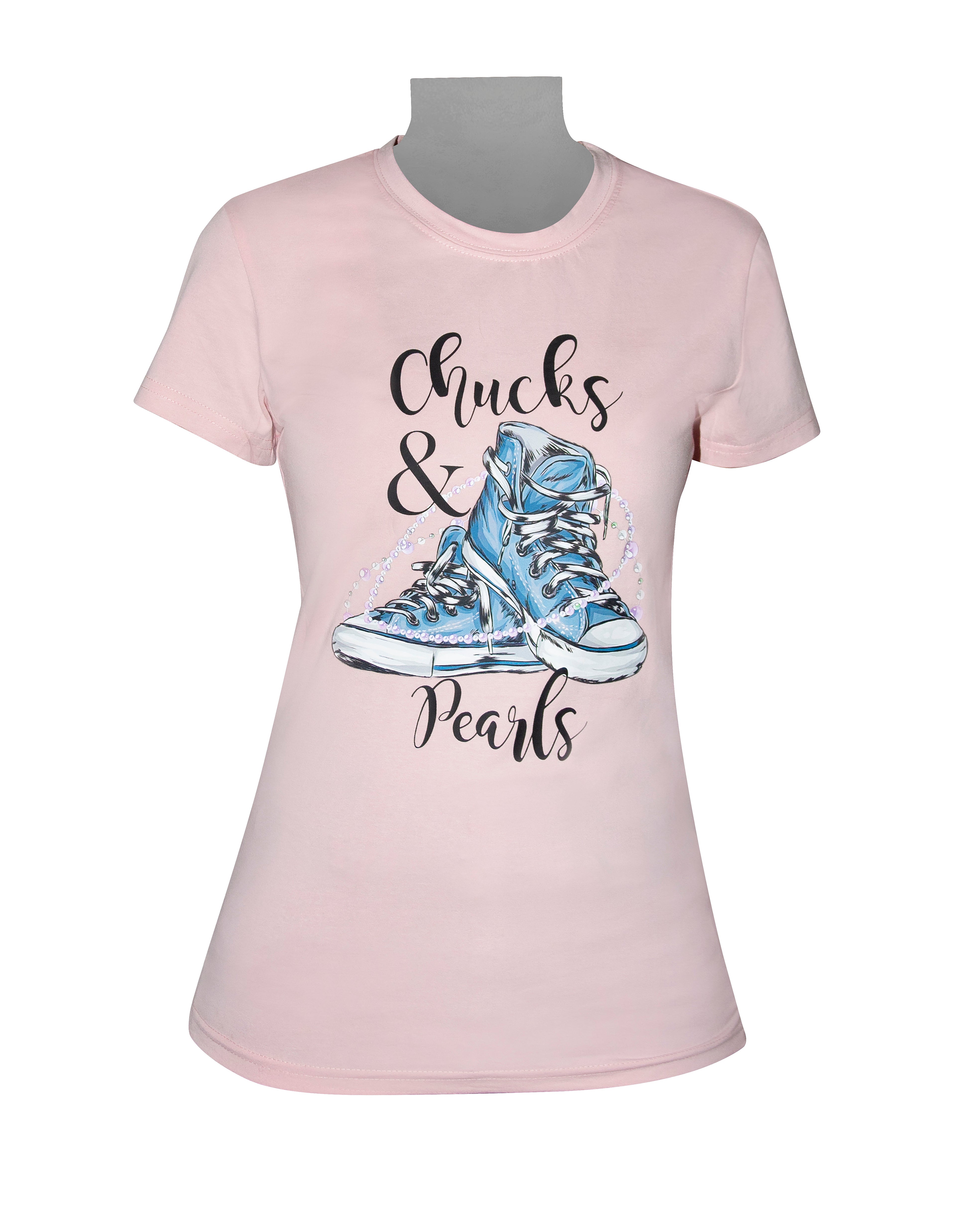 Ladies T-Shirt - Salmon Pink - Chucks & Pearls Motif
