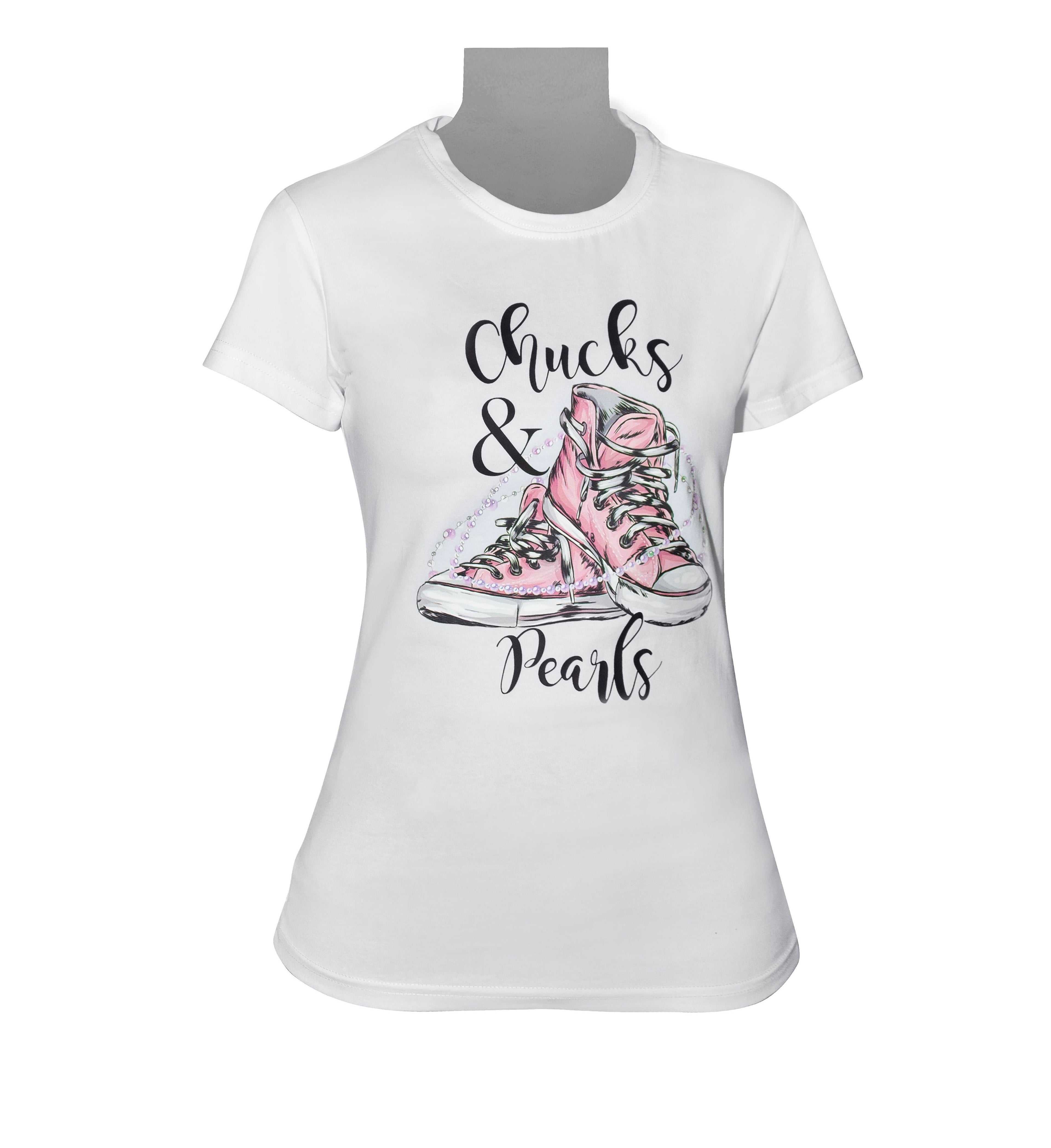 Ladies T-Shirt - White - Chucks & Pearls Motif