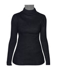Ladies Long Sleeve Top - Black - Polo Neck