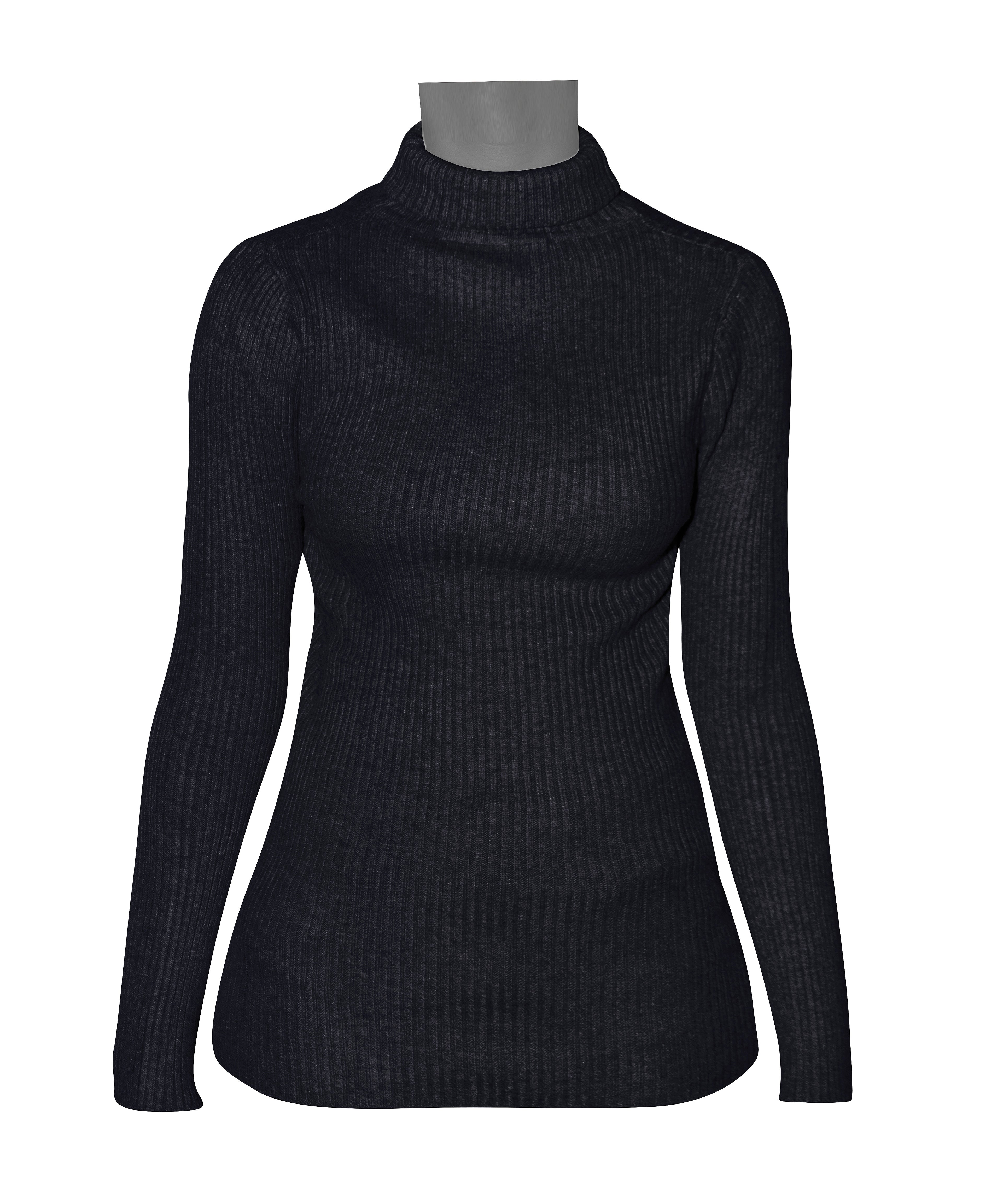 Ladies Long Sleeve Top - Black - Polo Neck