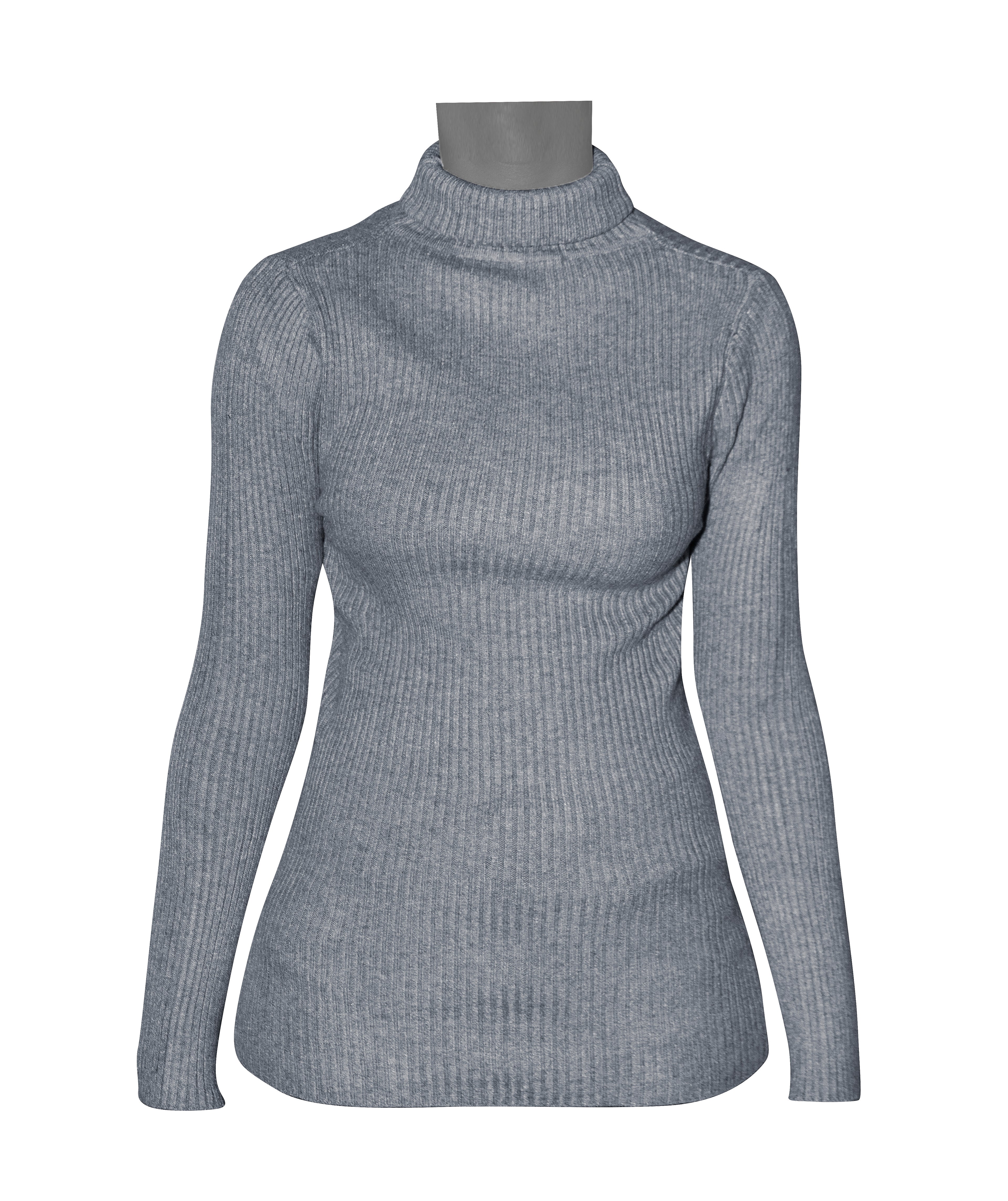 Ladies Long Sleeve Top - Grey - Polo Neck