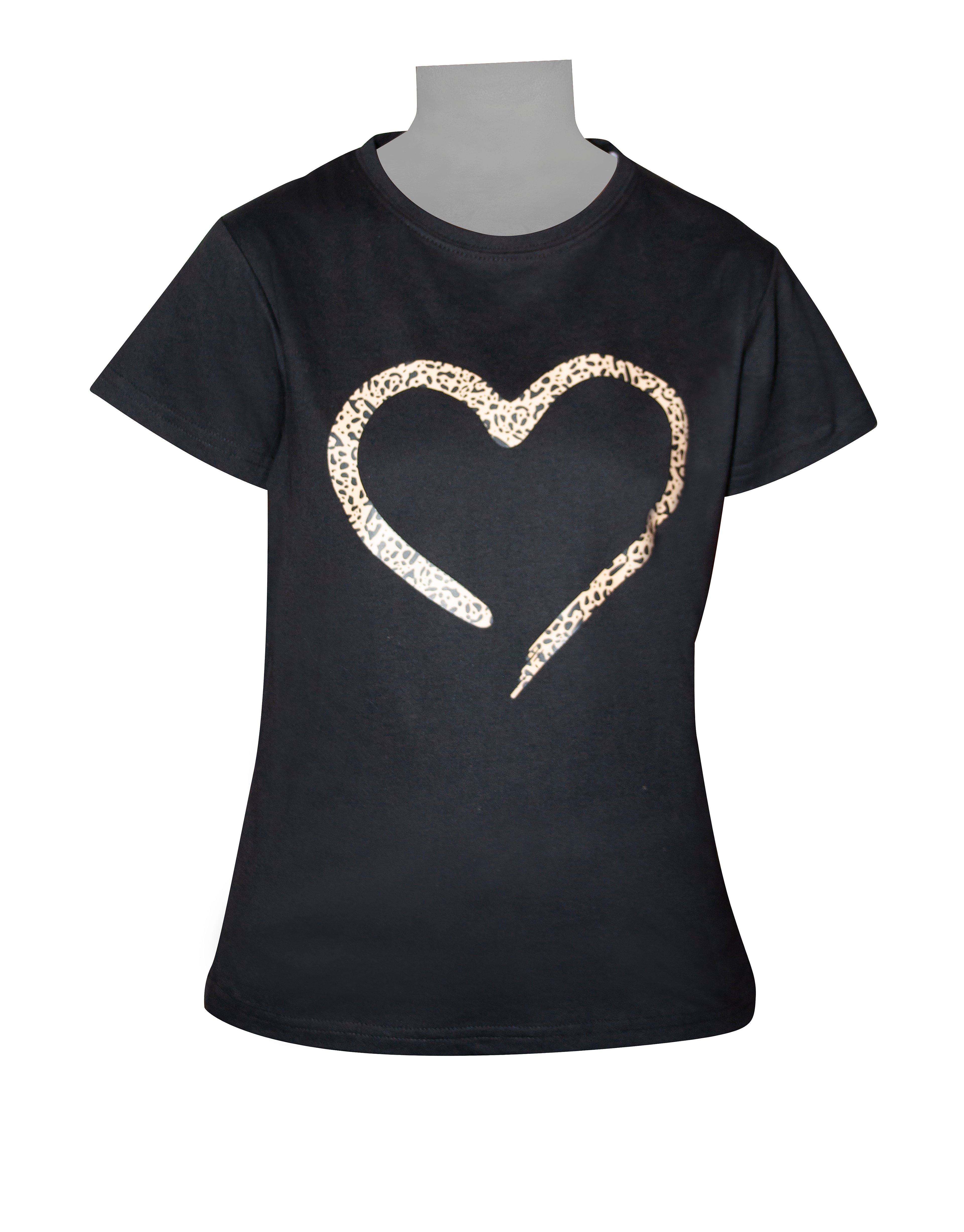 Ladies T-Shirt - Black - Heart Motif