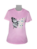 Ladies T-Shirt - Pink - Butterfly Daisy Motif