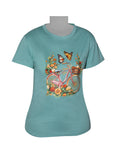 Ladies T-Shirt - Teal - Butterfly Bicycle Motif