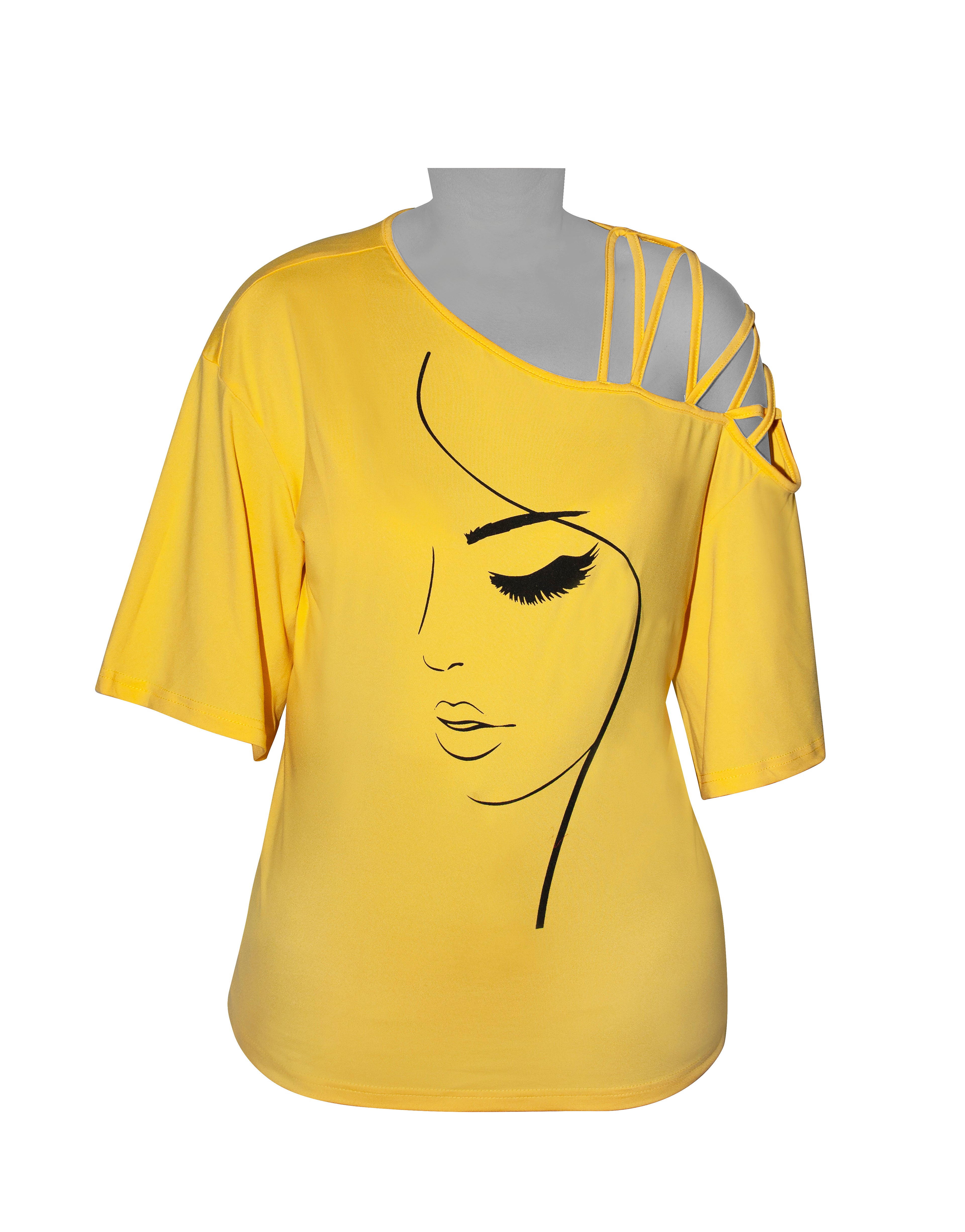 Ladies T-Shirt - Yellow - Geometric Face