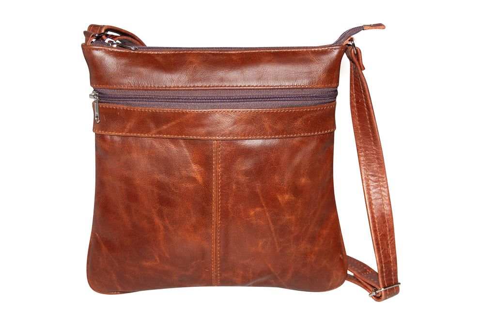 Handbag - Genuine Leather 3-Zip Sling Bag - Medium