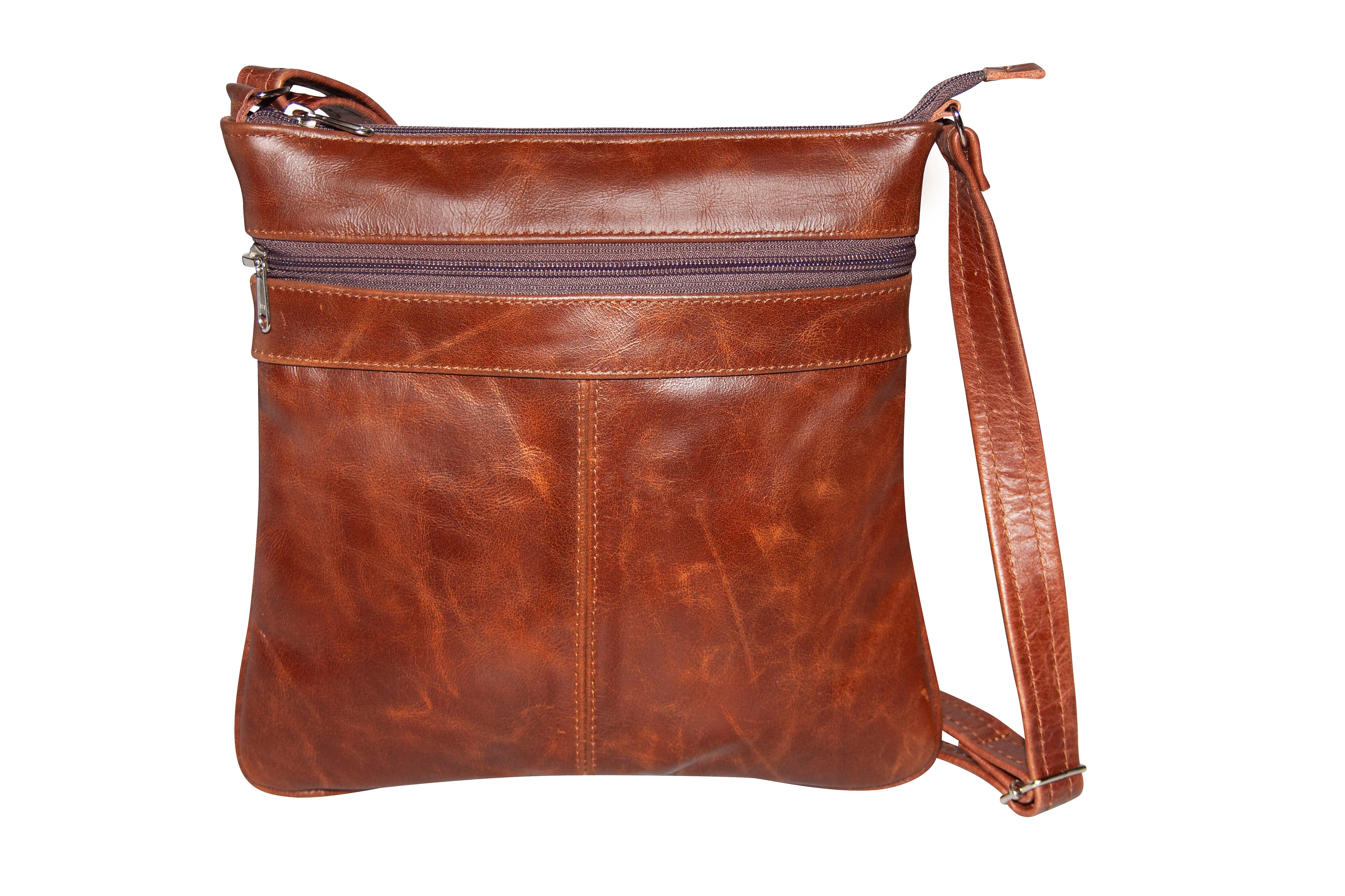 Handbag - Genuine Leather 3-Zip Sling Bag - Medium