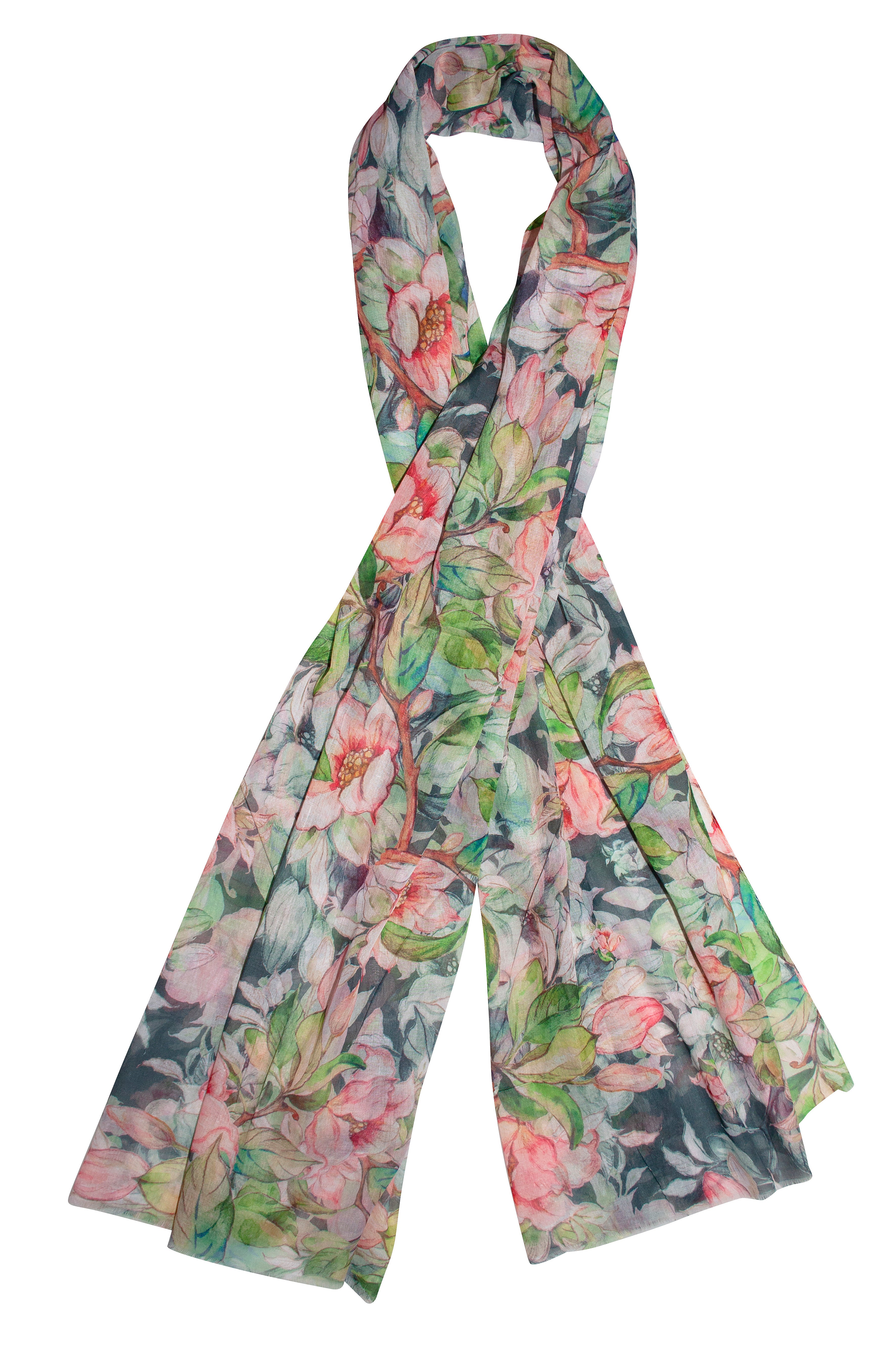 Scarf - Stylish Wrap - Green & Pink Floral