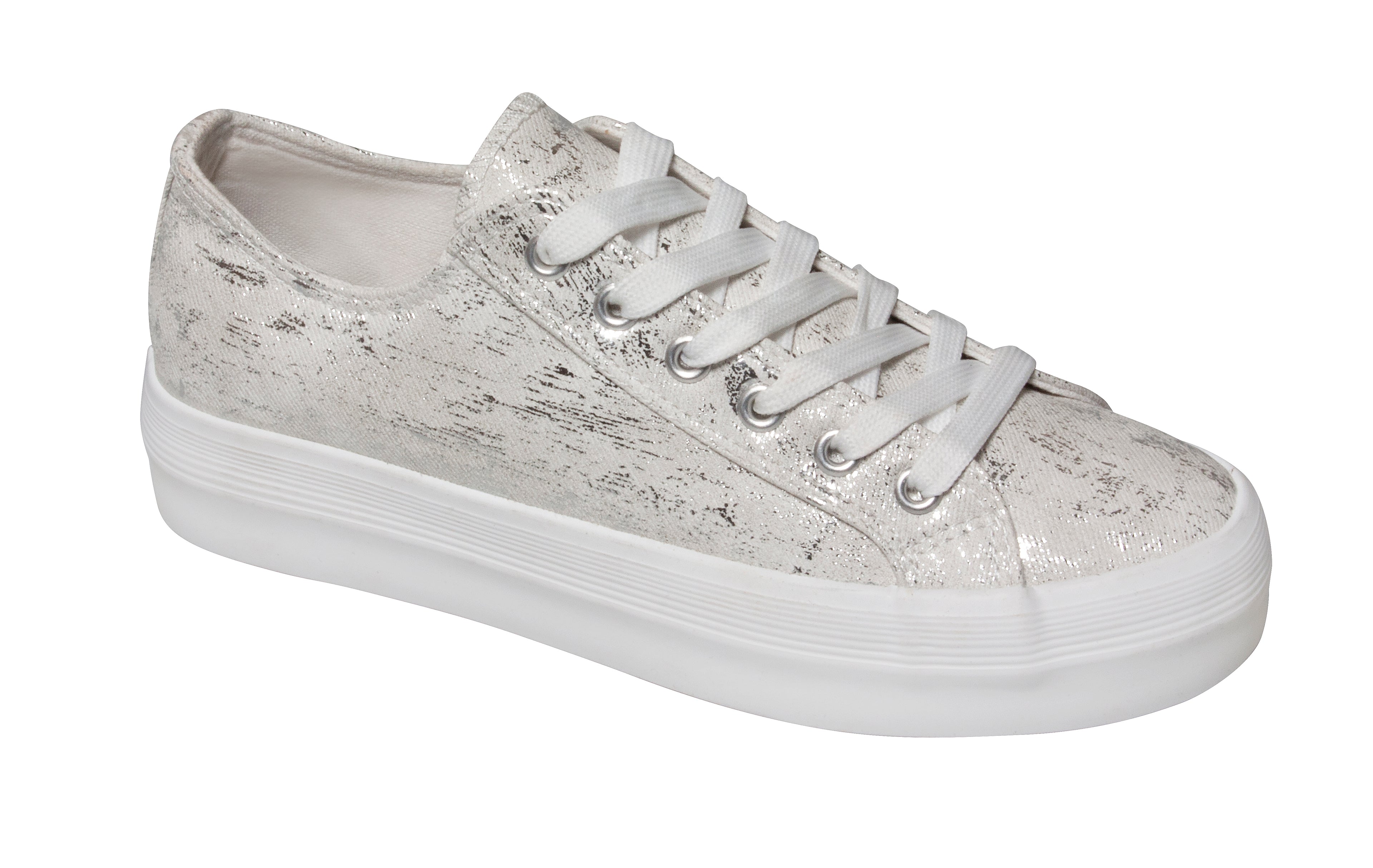 Sneakers - Canvas - Silver and White