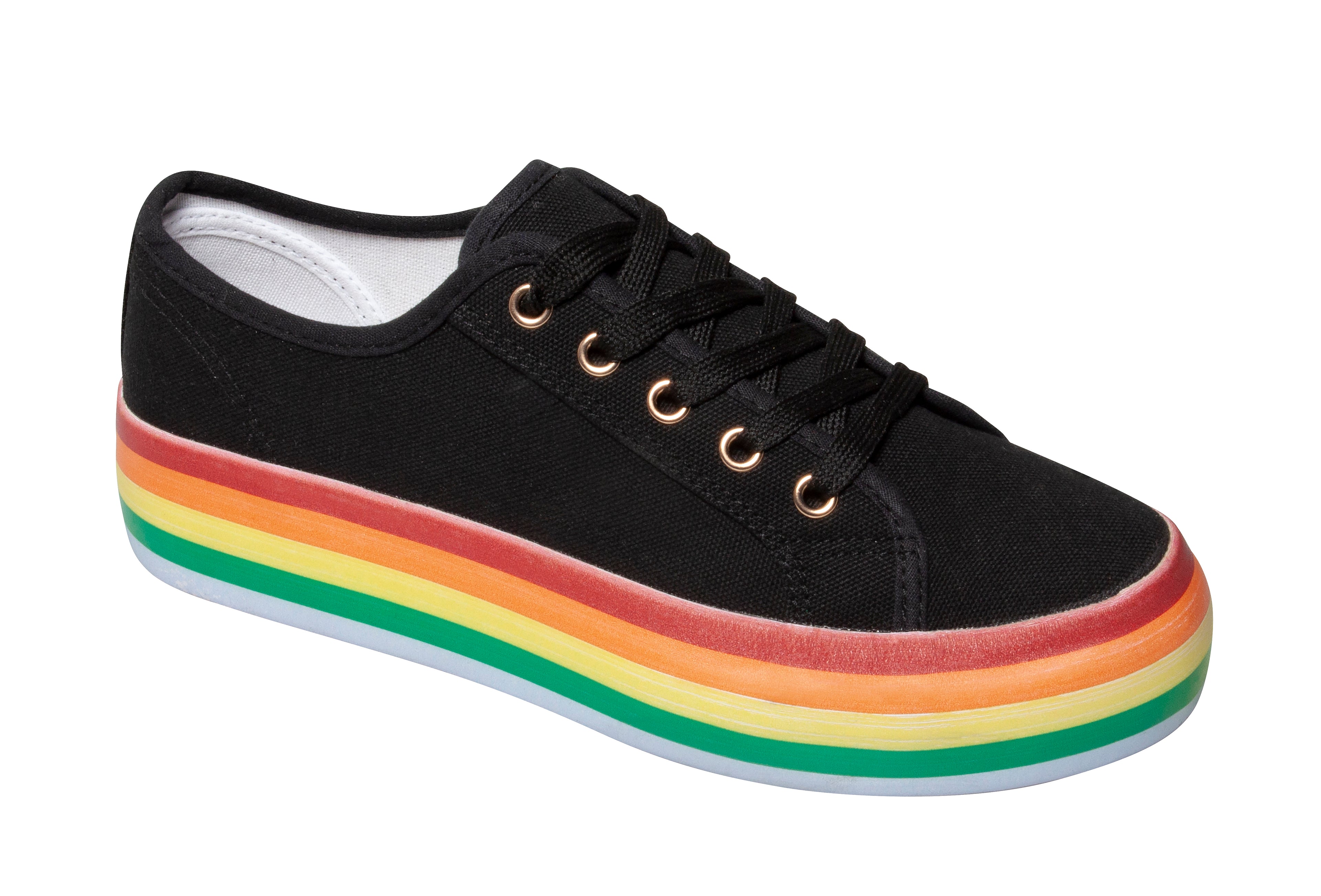 Sneakers - Canvas - Black with Multicoloured Sole