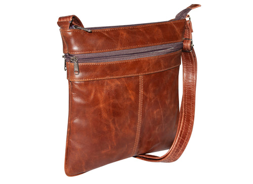 Handbag - Genuine Leather 3-Zip Sling Bag - Medium