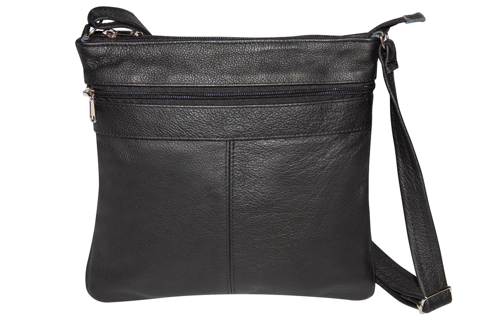 Handbag - Genuine Leather 3-Zip Sling Bag - Medium