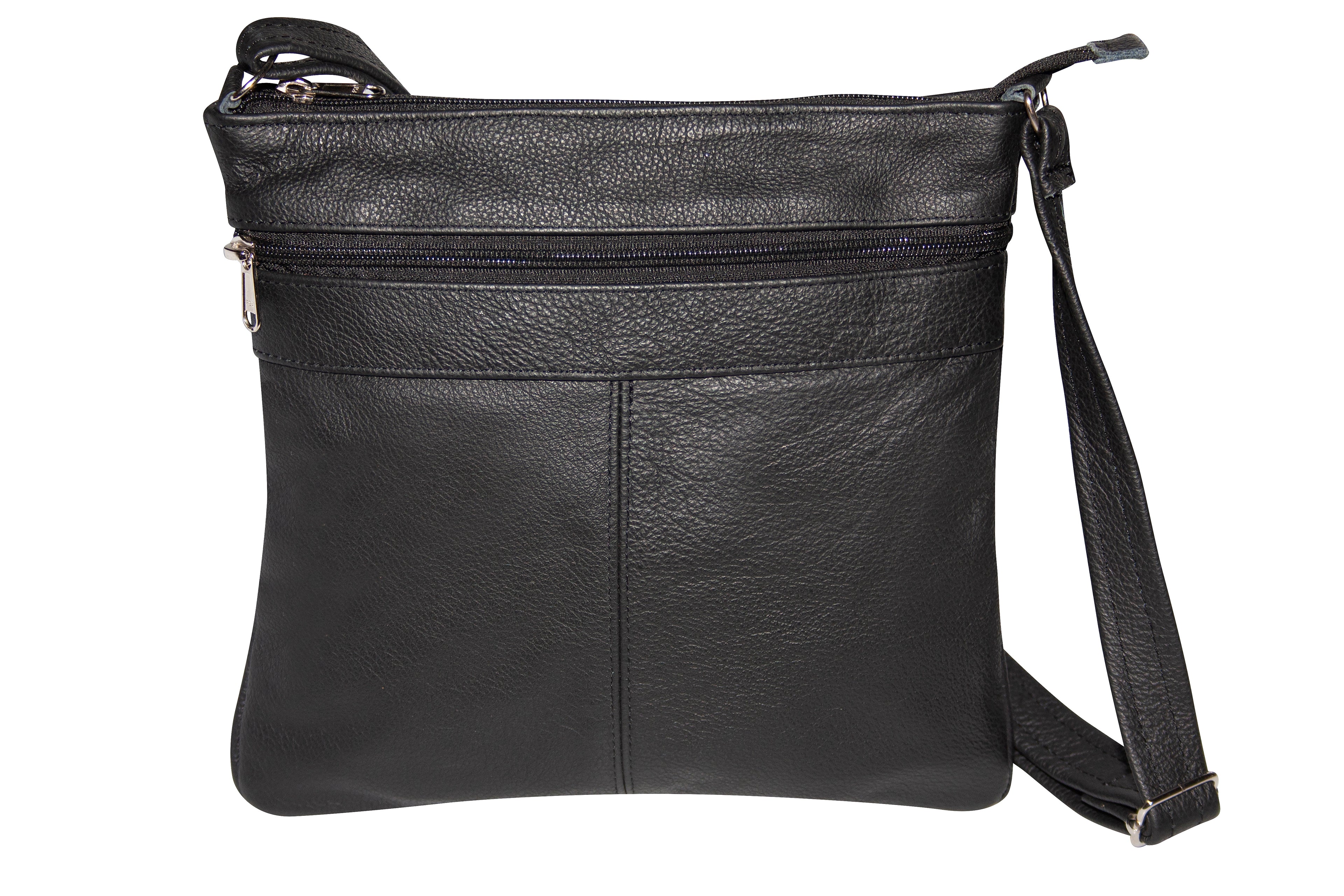 Handbag - Genuine Leather 3-Zip Sling Bag - Medium
