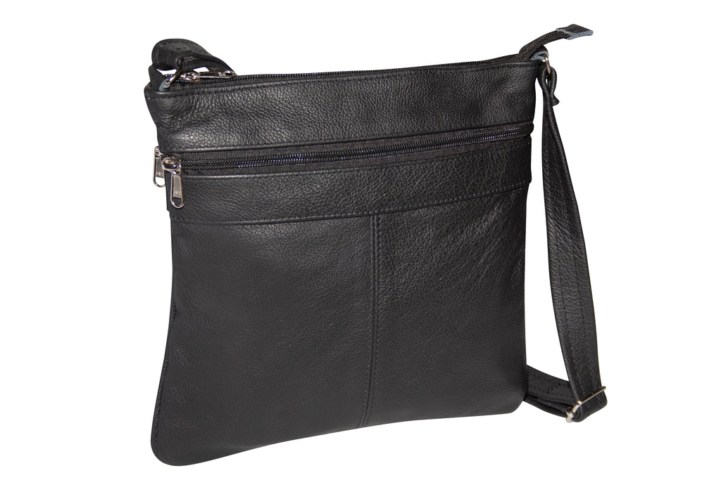 Handbag - Genuine Leather 3-Zip Sling Bag - Medium