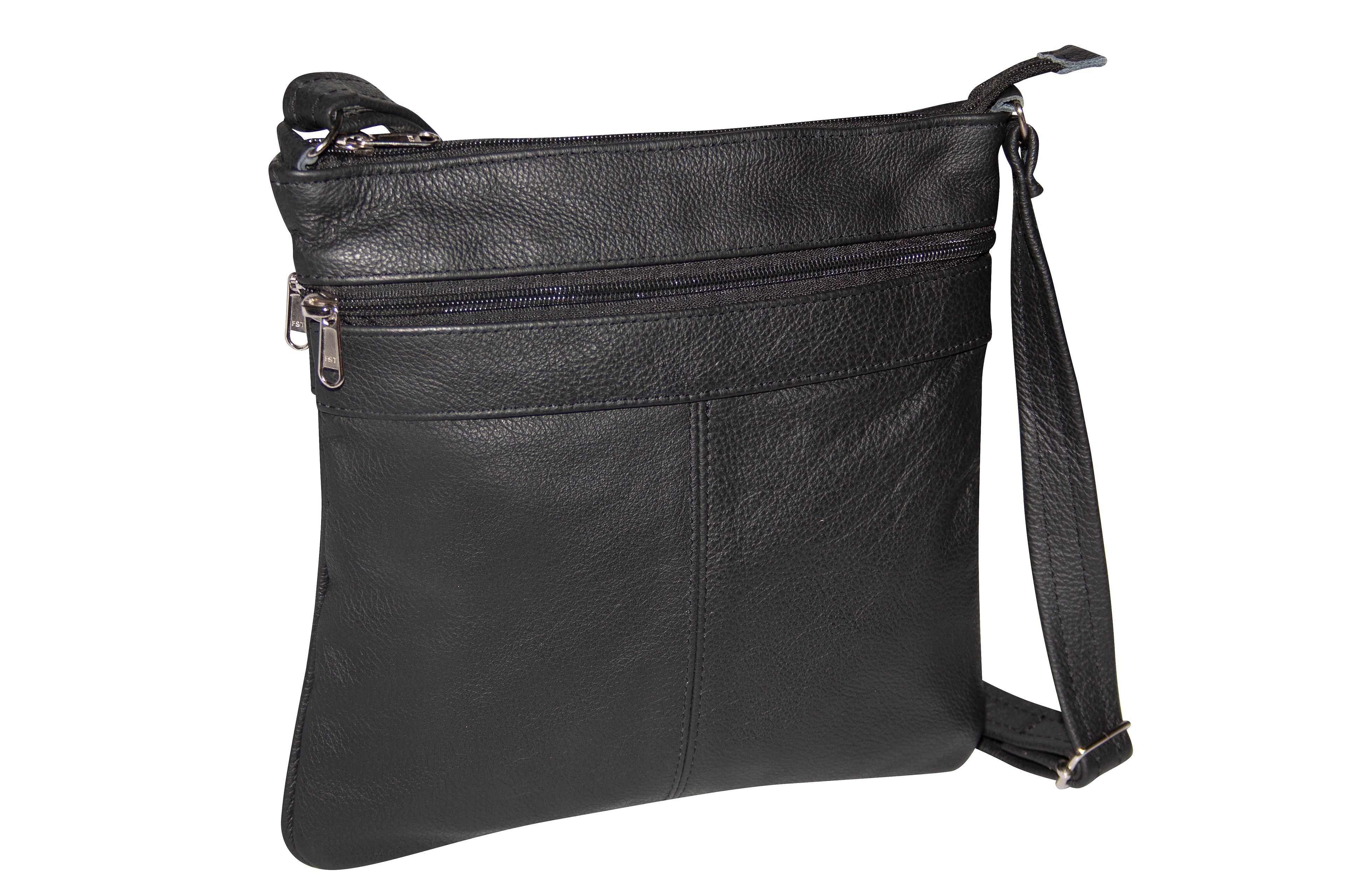 Handbag - Genuine Leather 3-Zip Sling Bag - Medium