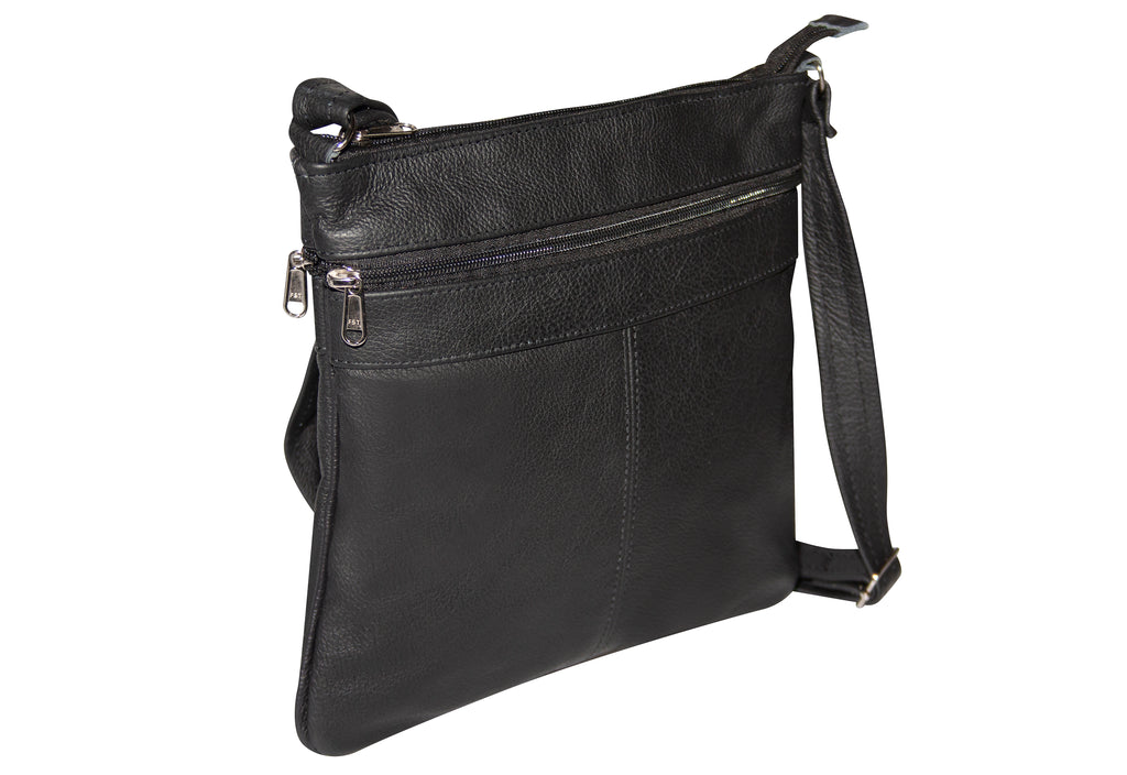 Handbag - Genuine Leather 3-Zip Sling Bag - Medium