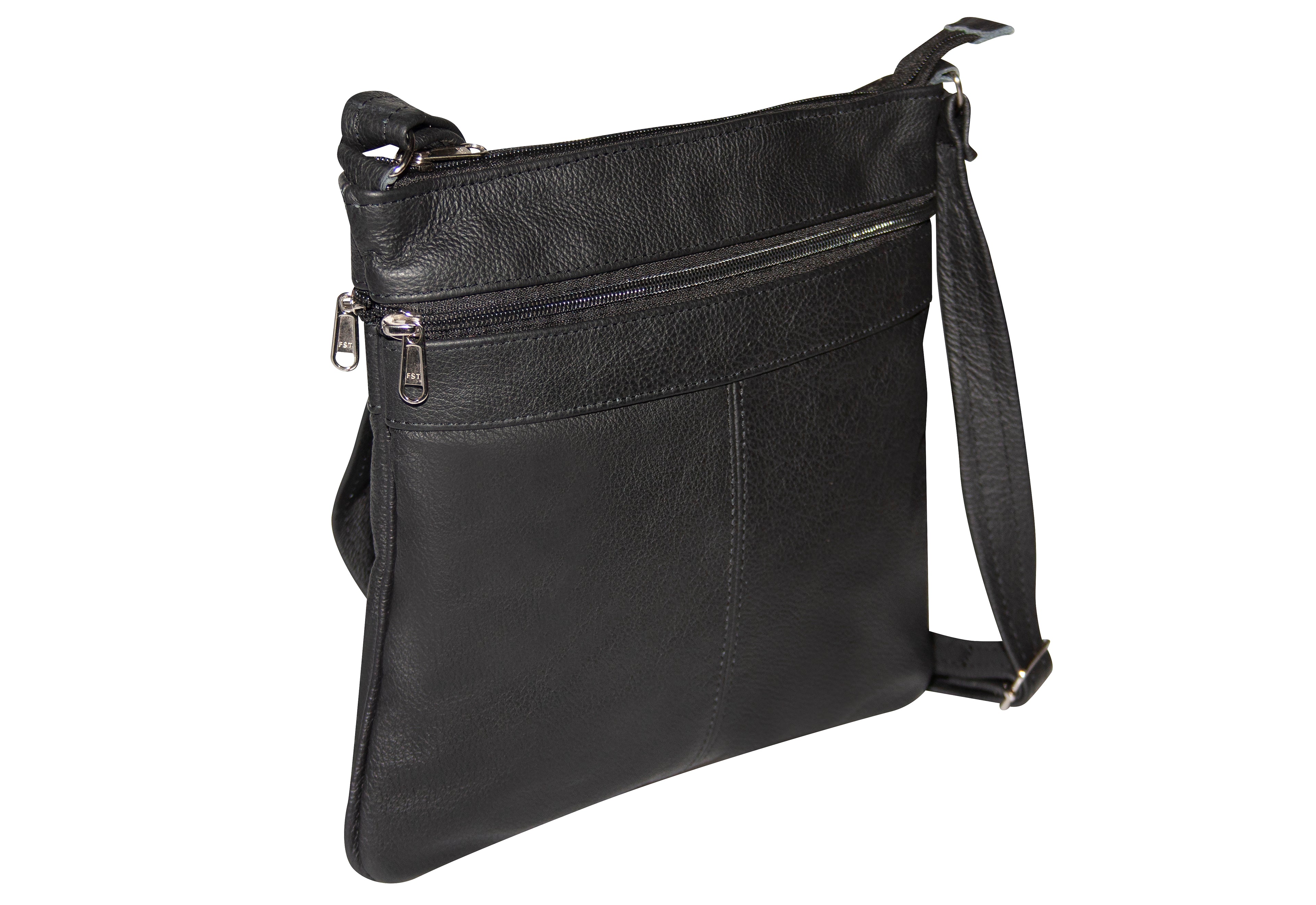 Handbag - Genuine Leather 3-Zip Sling Bag - Medium
